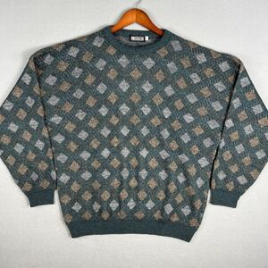 VTG Geometric Knit Sweater Mens XXL 80s 90s Grandpa Cozy Acrylic Made in USA